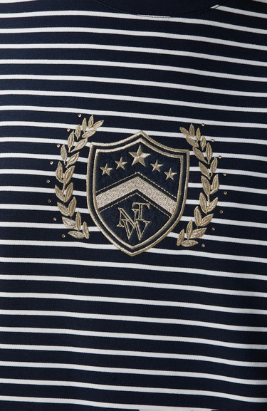  Network Kadın Lacivert Beyaz Dokuma Garnili Sweatshirt