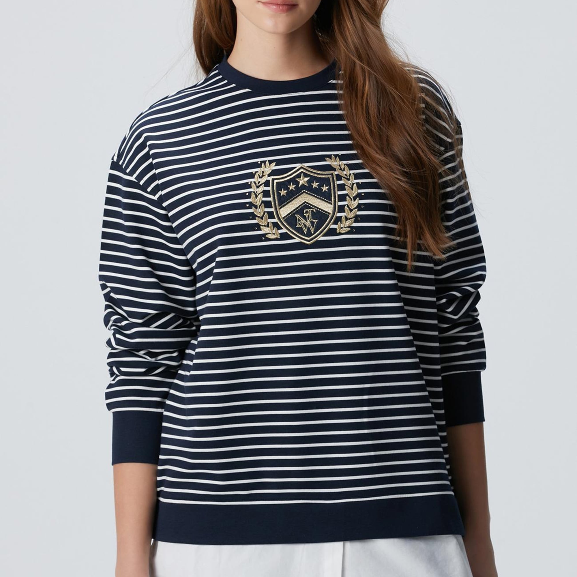 Network Kadın Lacivert Beyaz Dokuma Garnili Sweatshirt