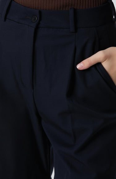  Network Kadın Lacivert Geniş Paça Basic Pantolon