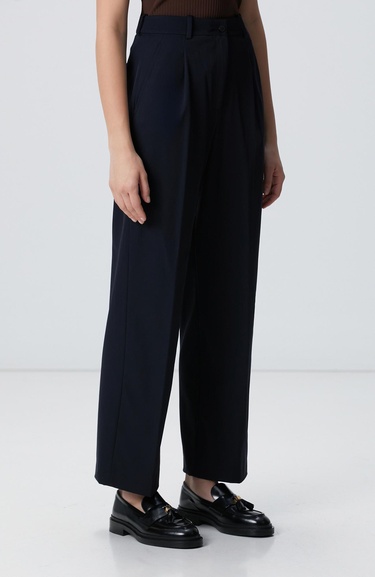  Network Kadın Lacivert Geniş Paça Basic Pantolon
