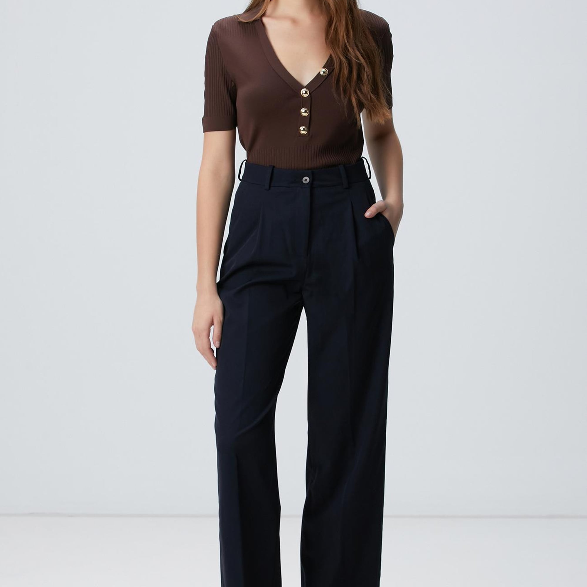 Network Kadın Lacivert Geniş Paça Basic Pantolon