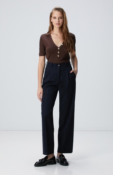  Network Kadın Lacivert Geniş Paça Basic Pantolon