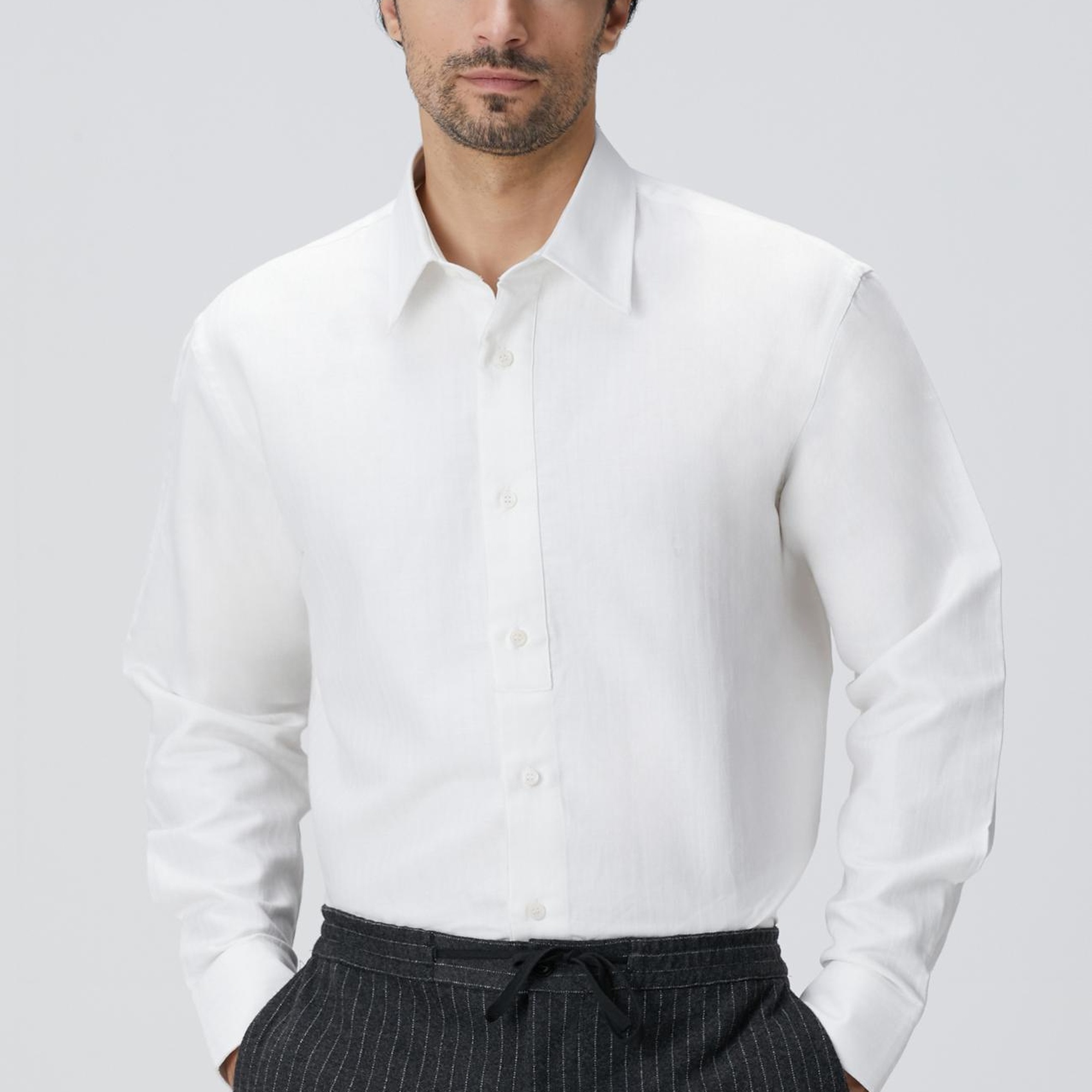 Network Erkek Beyaz Keten Karışımlı Gömlek