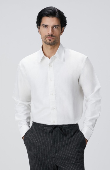  Network Erkek Beyaz Keten Karışımlı Gömlek