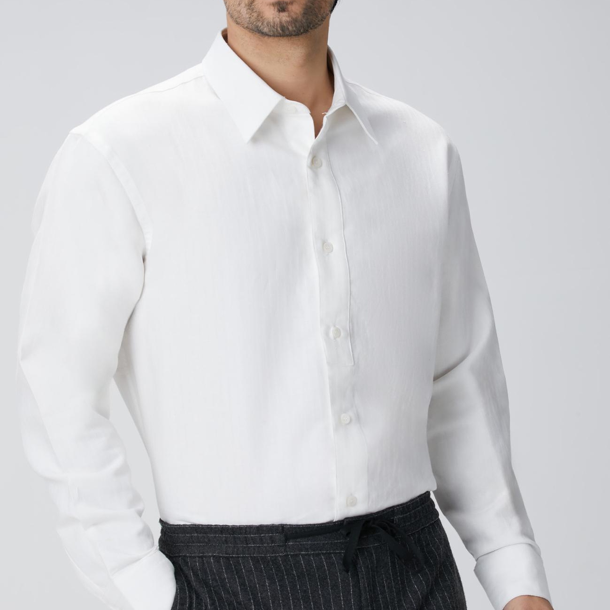 Network Erkek Beyaz Keten Karışımlı Gömlek