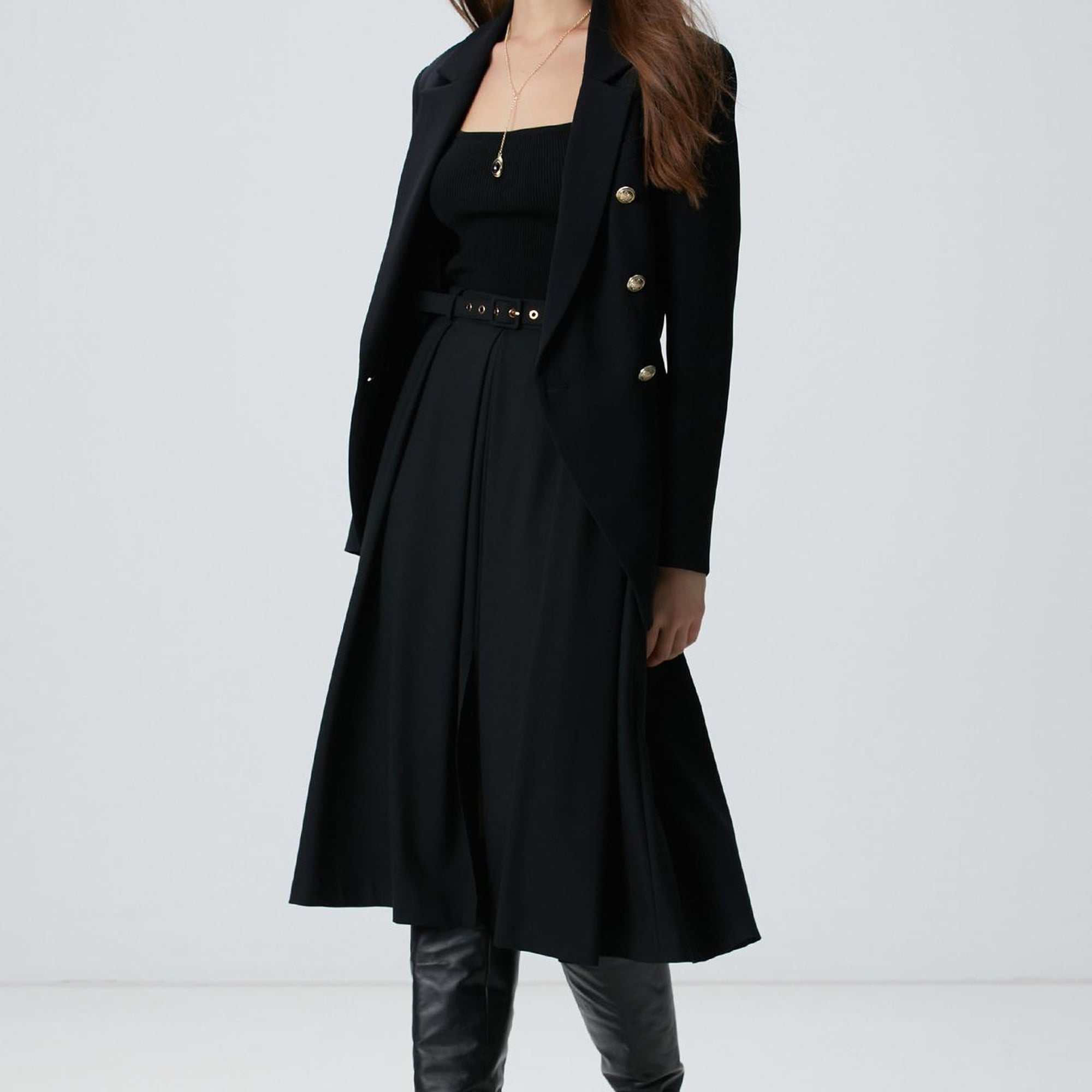 Network Kadın Siyah Midi Boy Pileli Etek