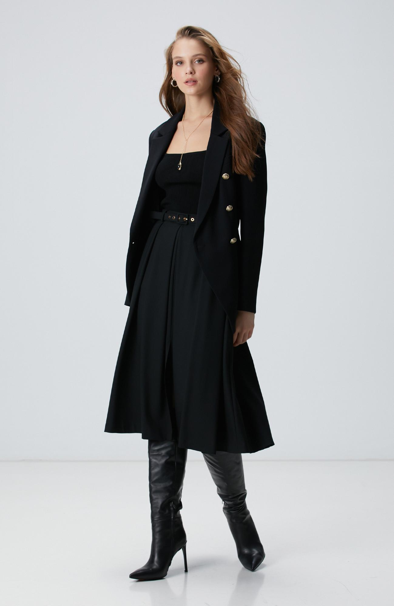  Network Kadın Siyah Midi Boy Pileli Etek