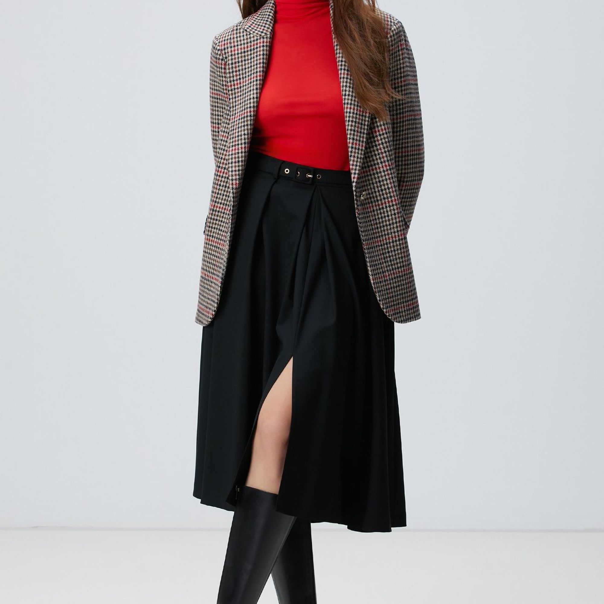 Network Kadın Siyah Midi Boy Pileli Etek