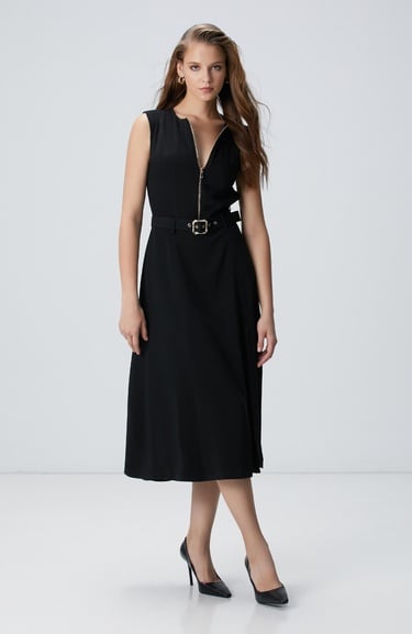  Network Kadın Siyah Midi Elbise