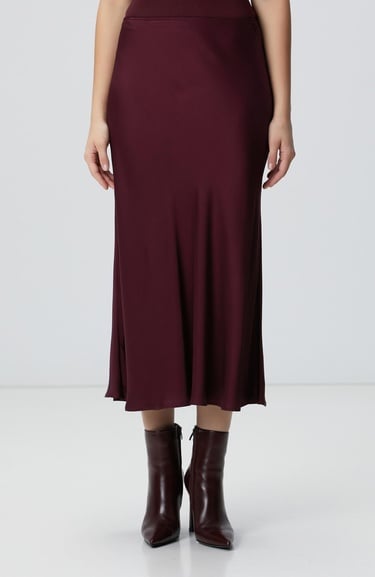  Network Kadın Bordo Midi Saten Etek
