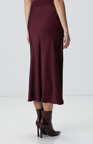  Network Kadın Bordo Midi Saten Etek