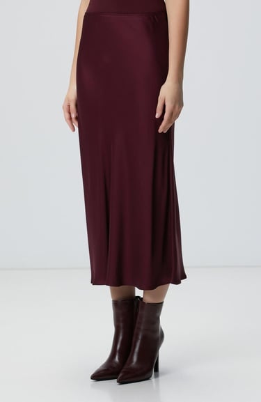  Network Kadın Bordo Midi Saten Etek