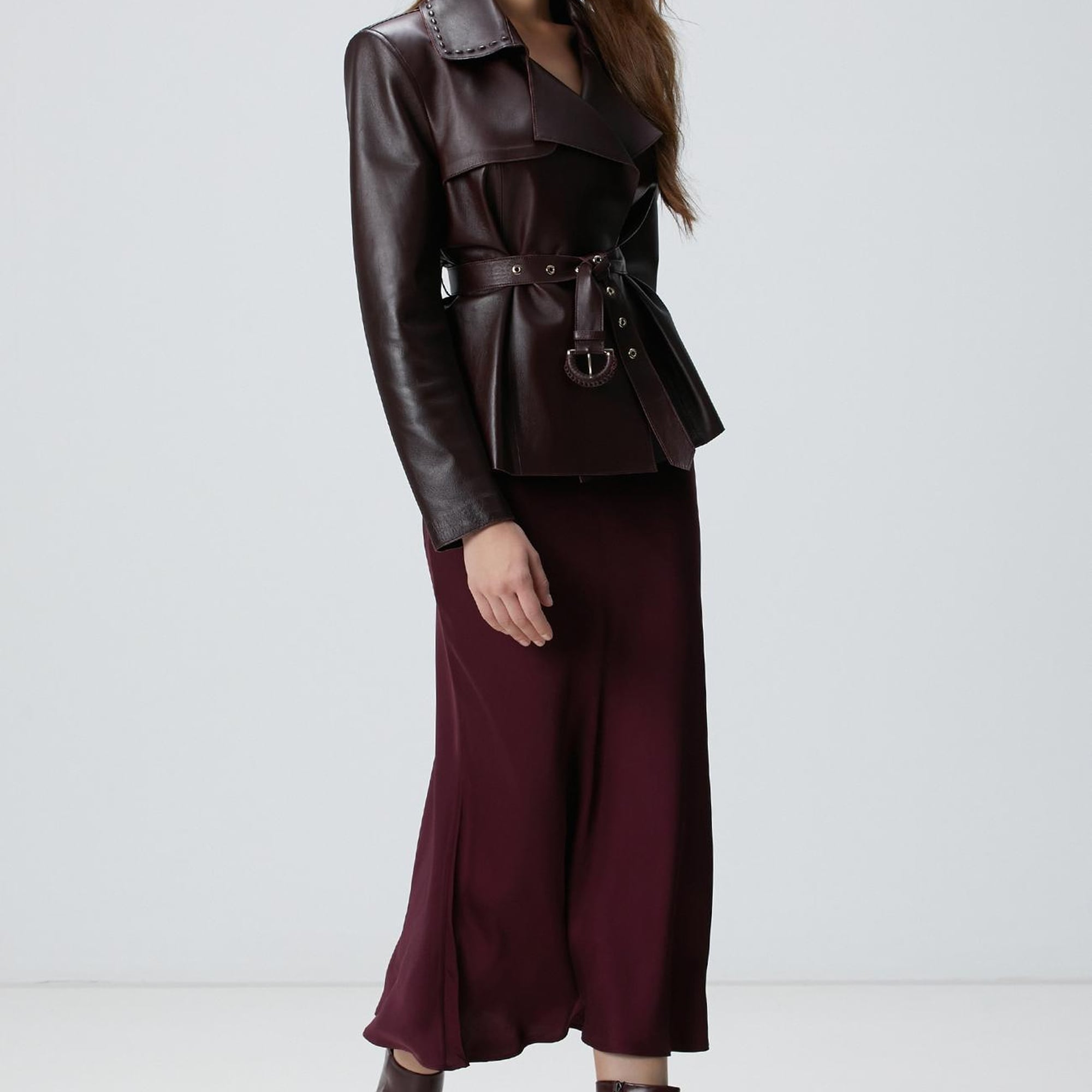 Network Kadın Bordo Midi Saten Etek