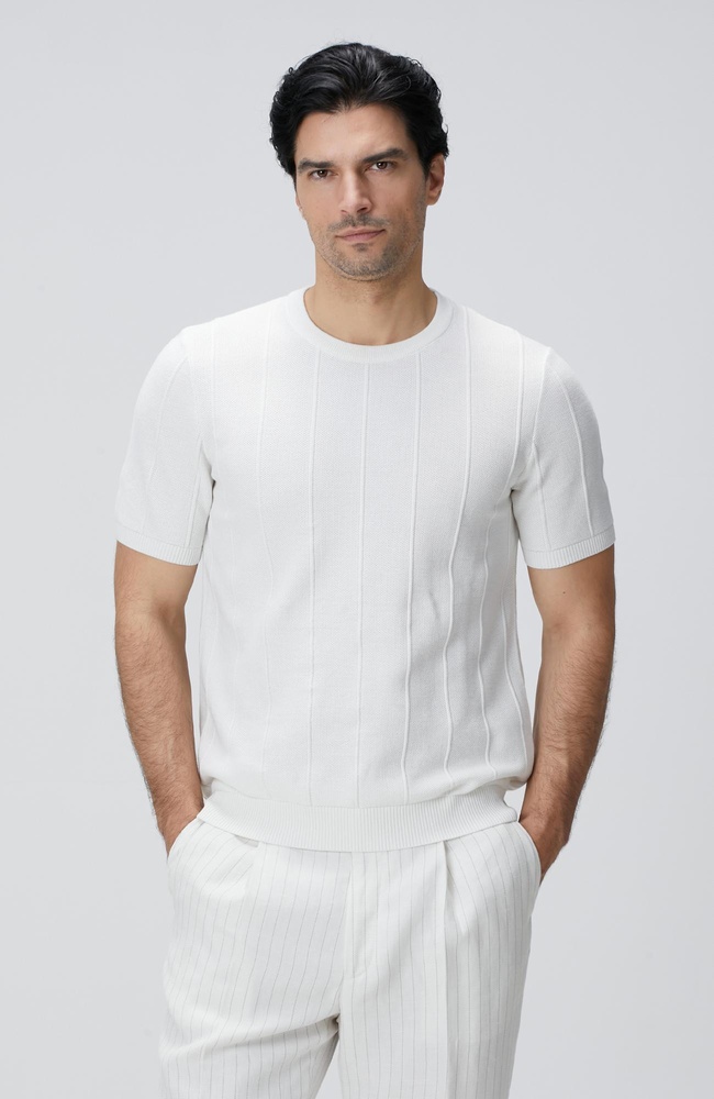  Network Erkek Beyaz Jakarlı Triko Kazak