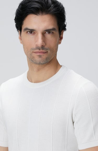  Network Erkek Beyaz Jakarlı Triko Kazak