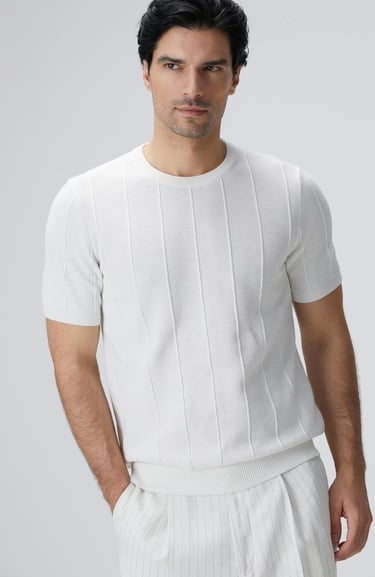  Network Erkek Beyaz Jakarlı Triko Kazak