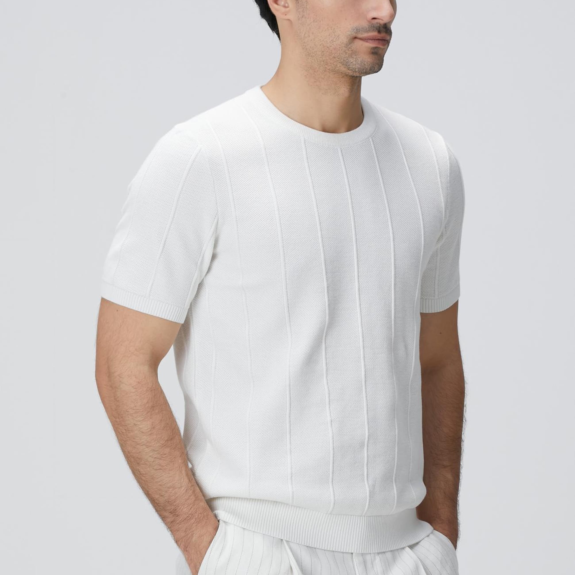 Network Erkek Beyaz Jakarlı Triko Kazak