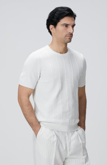  Network Erkek Beyaz Jakarlı Triko Kazak