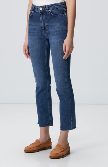  Network Kadın İndigo Kesik Paça Denim Pantolon