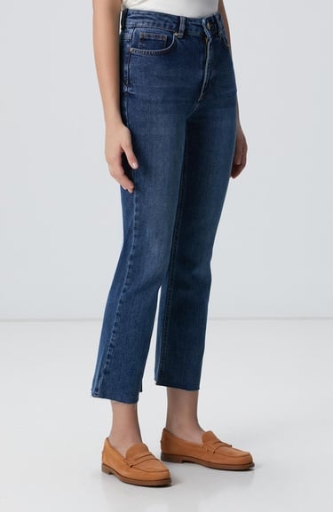  Network Kadın İndigo Kesik Paça Denim Pantolon