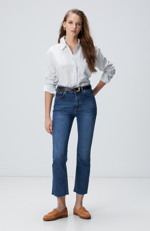  Network Kadın İndigo Kesik Paça Denim Pantolon