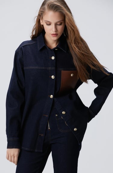  Network Kadın Mavi Denim Gömlek