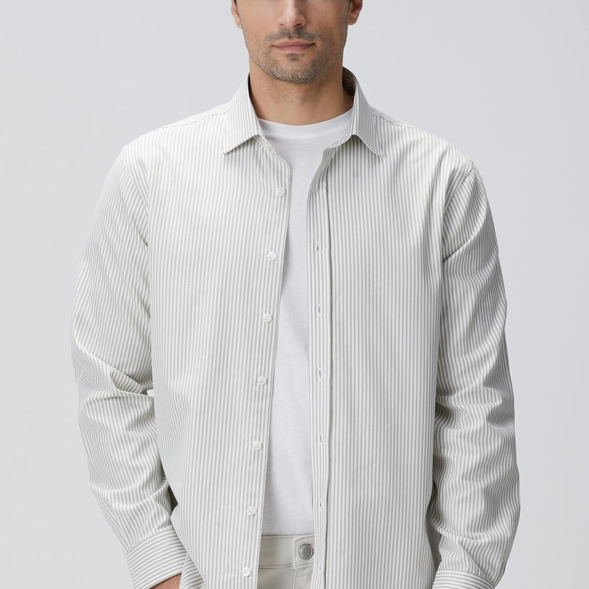 Network Erkek Bej Çizgi Desenli Gömlek