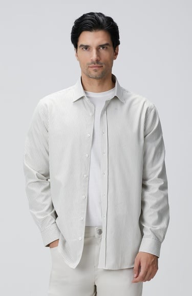  Network Erkek Bej Çizgi Desenli Gömlek