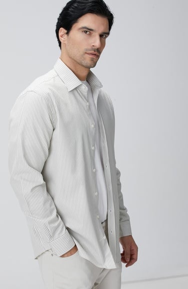  Network Erkek Bej Çizgi Desenli Gömlek