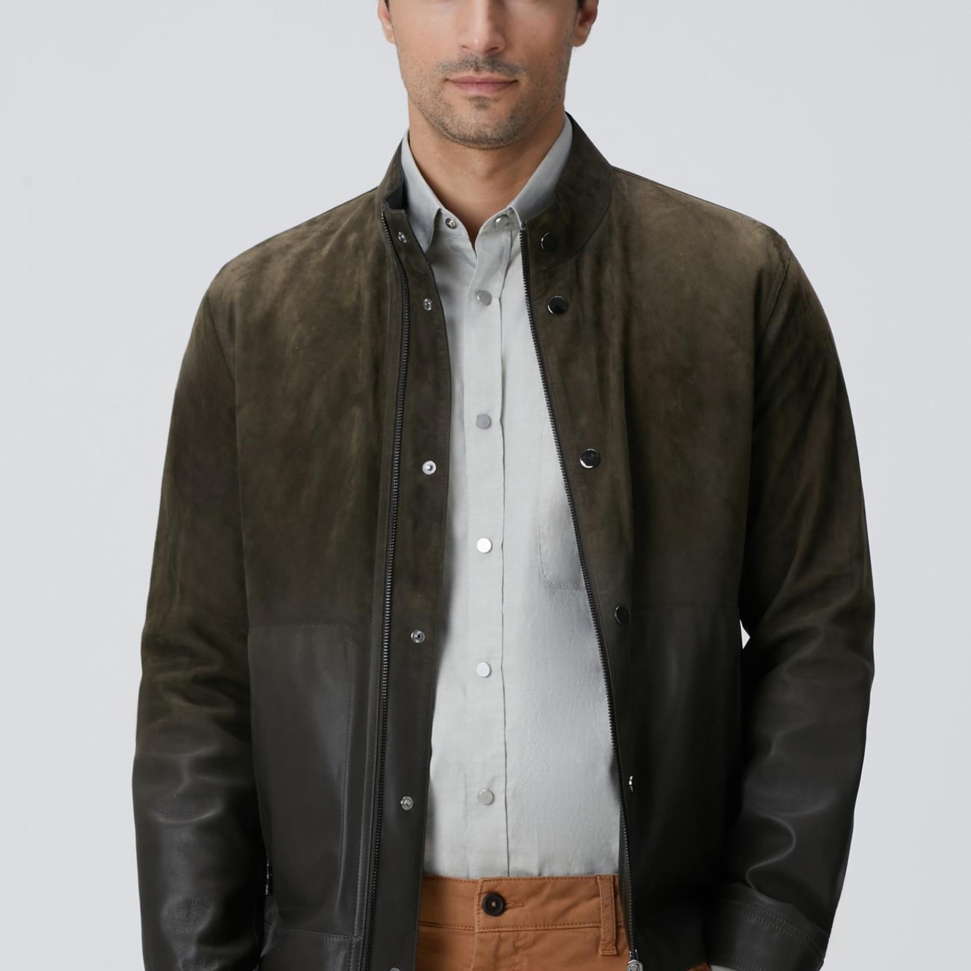 Network Erkek Haki Çift Taraflı Deri Mont