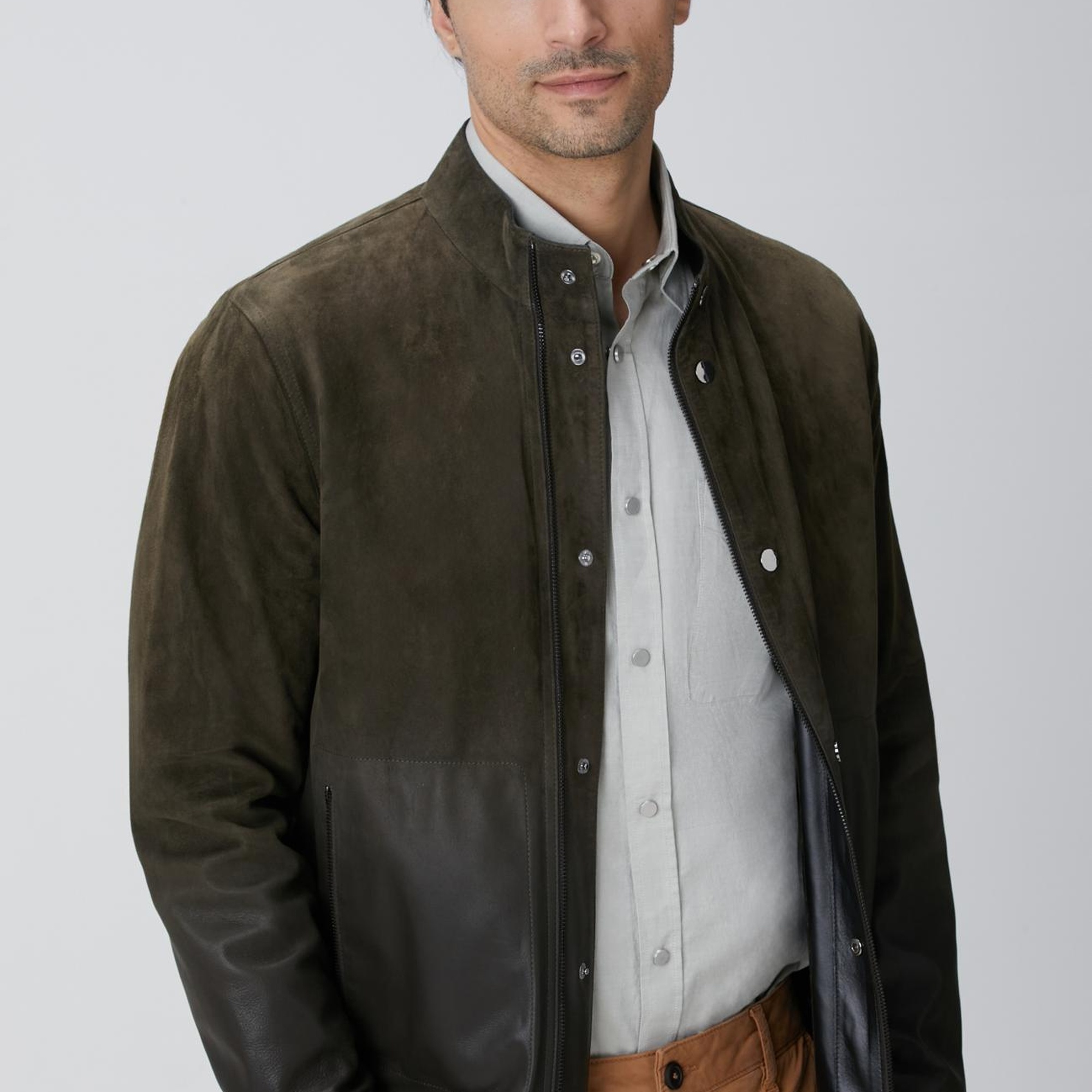 Network Erkek Haki Çift Taraflı Deri Mont