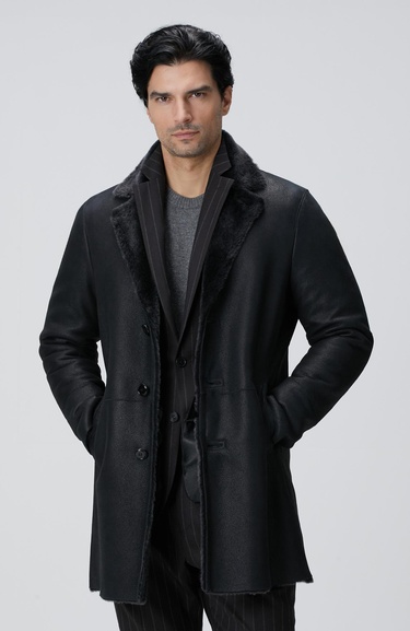  Network Erkek Siyah Limited Yakası Kürklü Deri Kaban