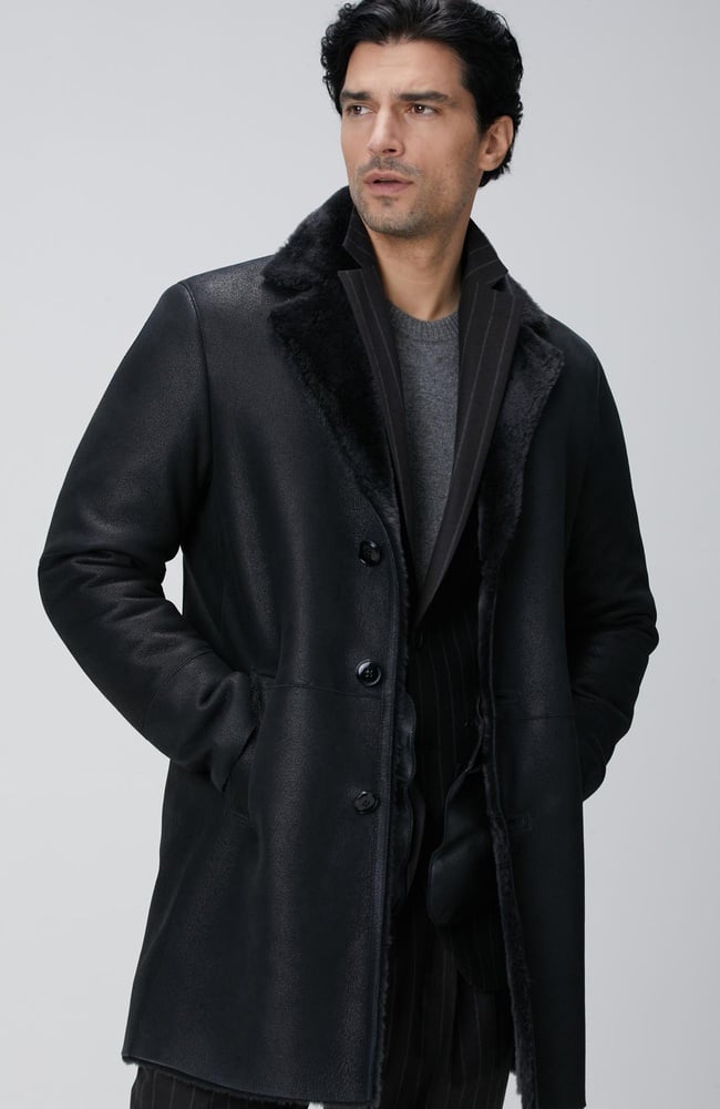  Network Erkek Siyah Limited Yakası Kürklü Deri Kaban