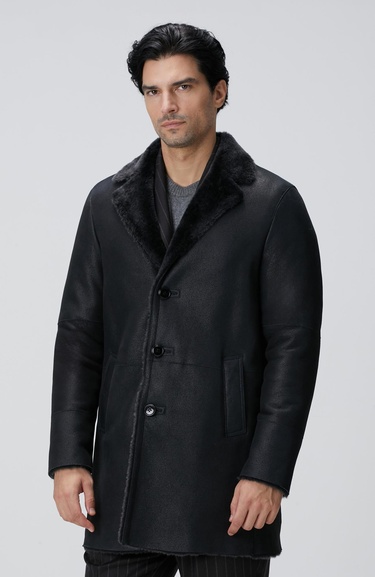  Network Erkek Siyah Limited Yakası Kürklü Deri Kaban