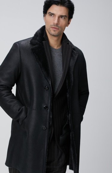  Network Erkek Siyah Limited Yakası Kürklü Deri Kaban