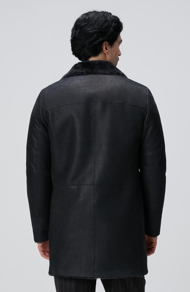  Network Erkek Siyah Limited Yakası Kürklü Deri Kaban