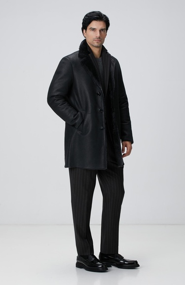  Network Erkek Siyah Limited Yakası Kürklü Deri Kaban