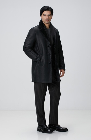  Network Erkek Siyah Limited Yakası Kürklü Deri Kaban