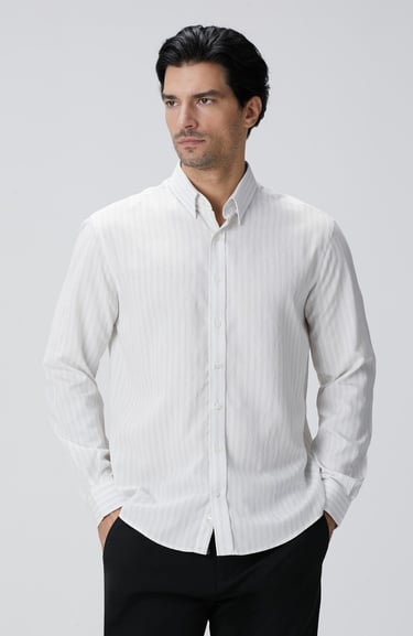  Network Erkek Beyaz Çizgili Gömlek