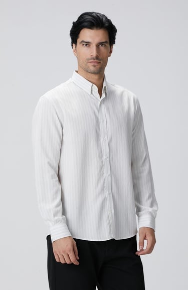  Network Erkek Beyaz Çizgili Gömlek