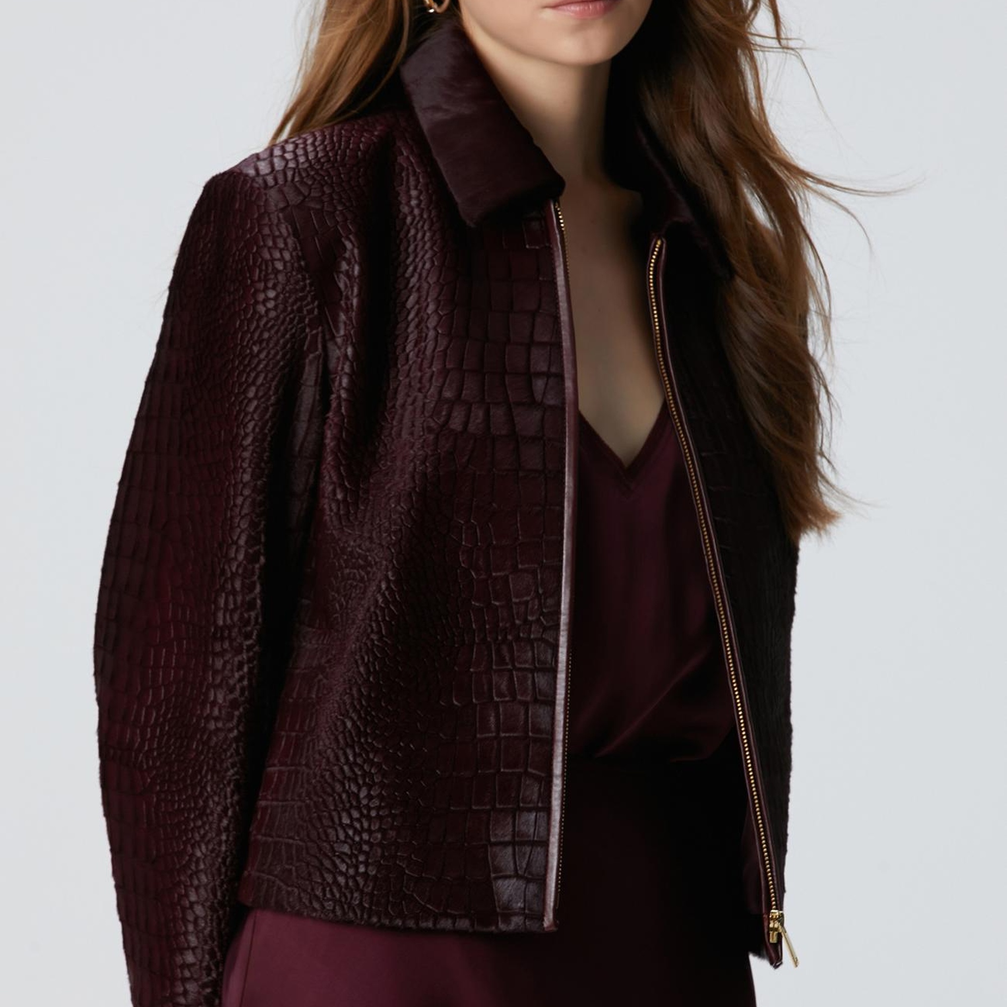 Network Kadın Vişne Limited Kroko Desenli Deri Mont