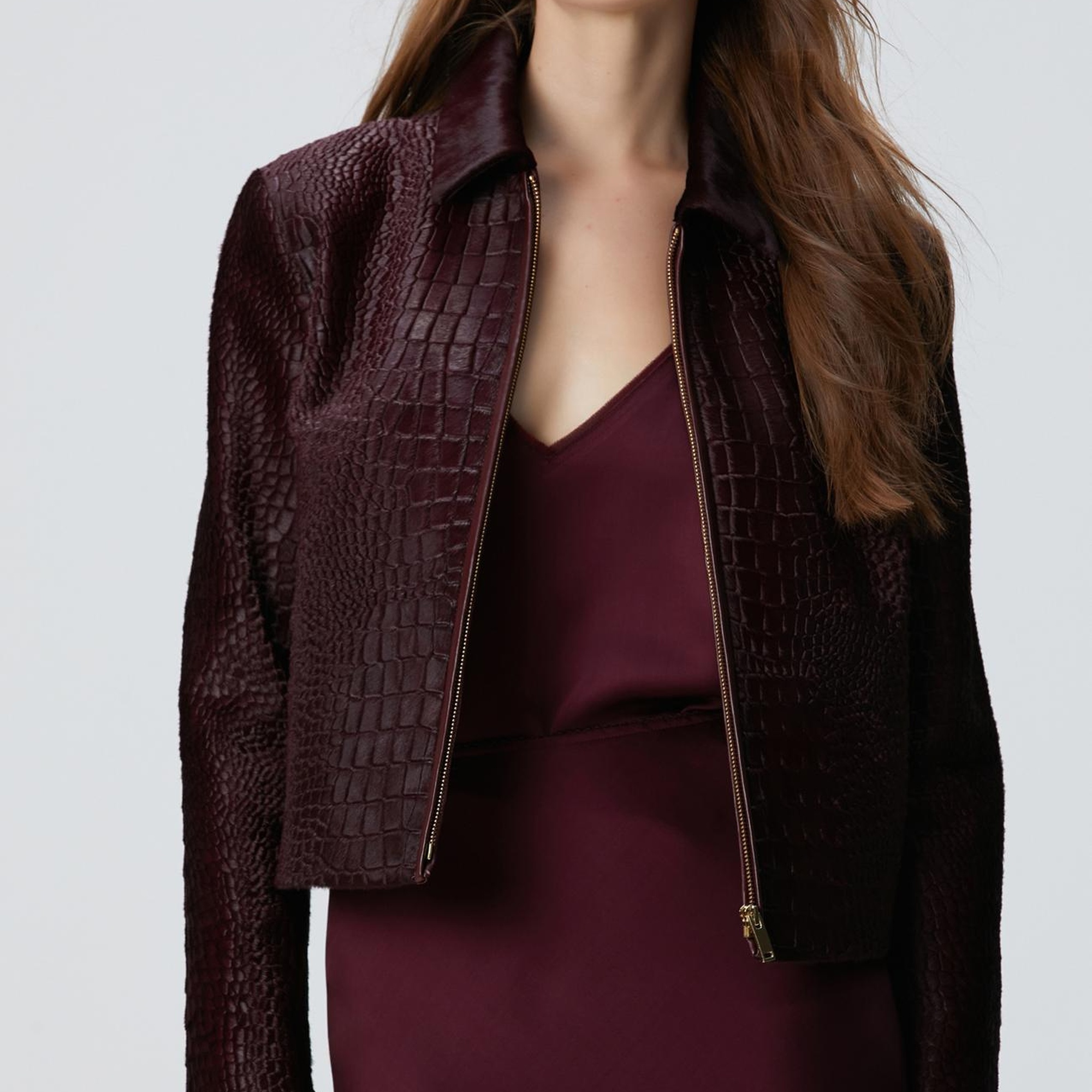 Network Kadın Vişne Limited Kroko Desenli Deri Mont