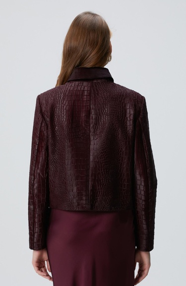  Network Kadın Vişne Limited Kroko Desenli Deri Mont