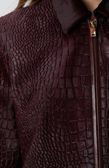  Network Kadın Vişne Limited Kroko Desenli Deri Mont