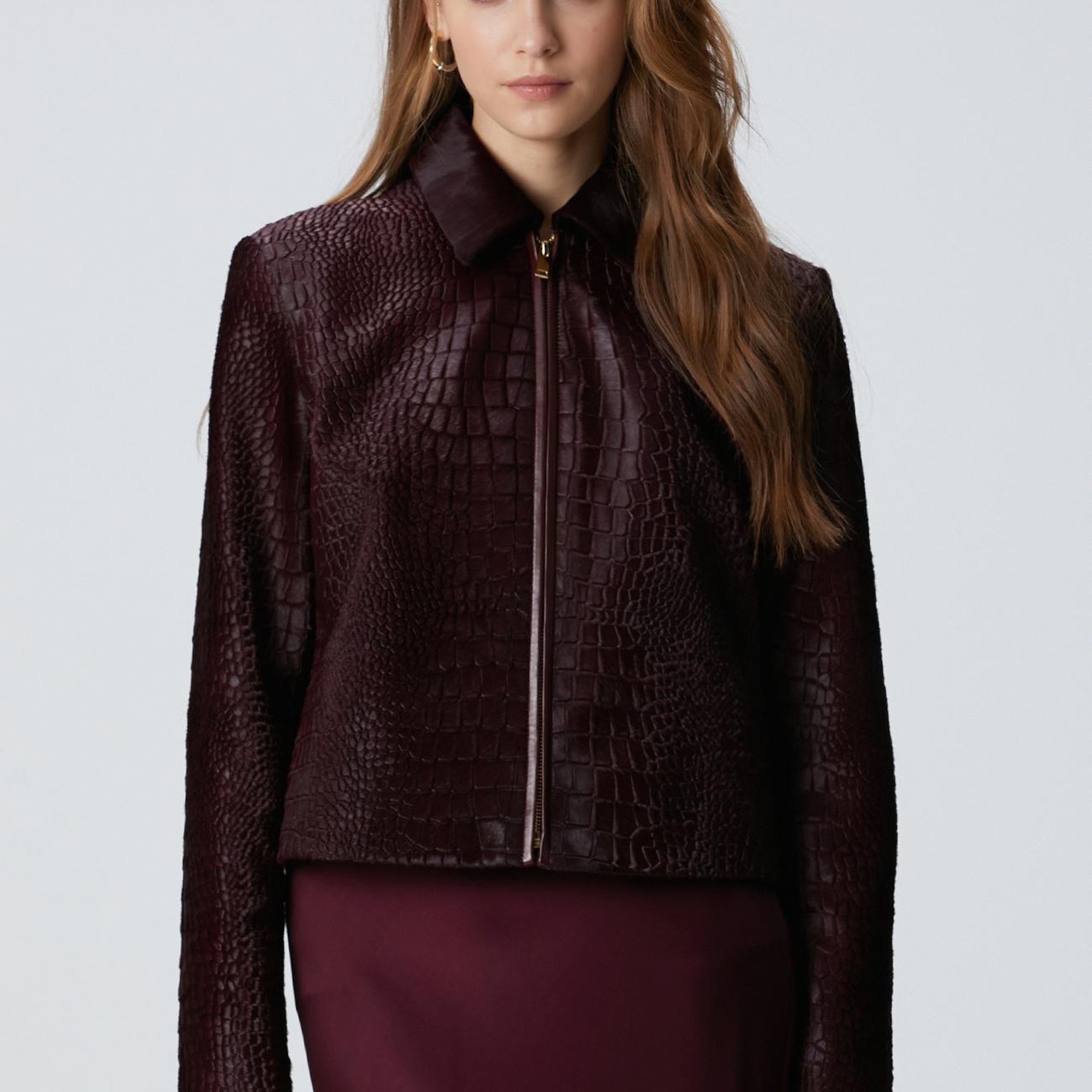 Network Kadın Vişne Limited Kroko Desenli Deri Mont