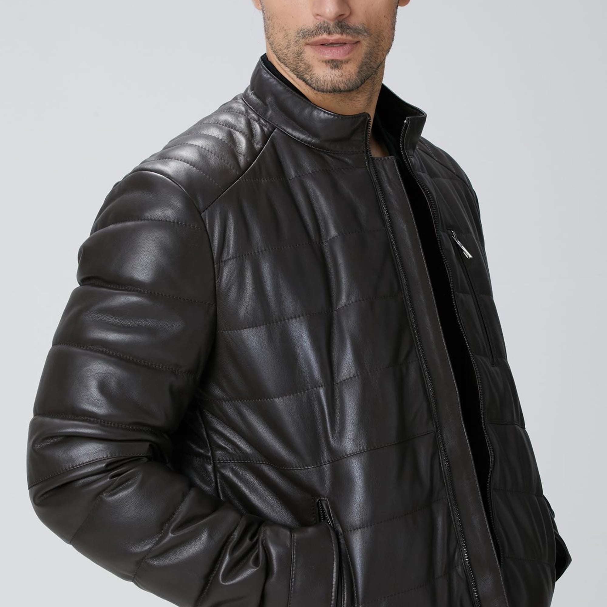 Network Erkek Kahverengi Dik Yaka Deri Mont