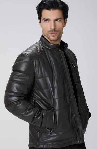  Network Erkek Kahverengi Dik Yaka Deri Mont