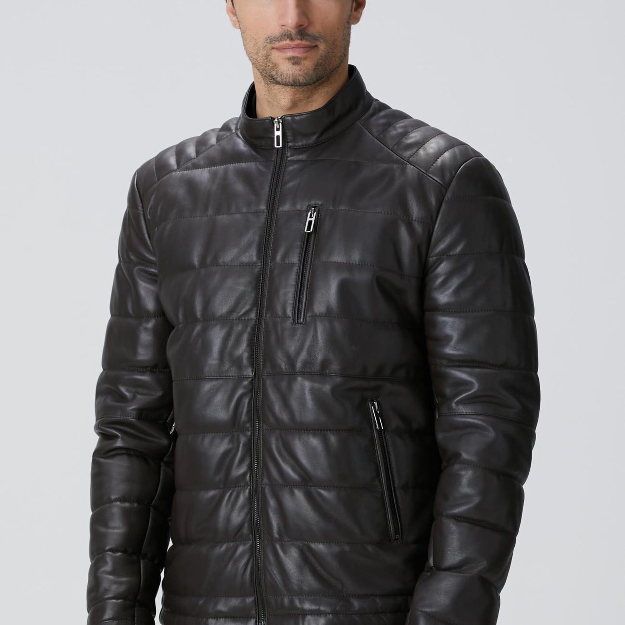 Network Erkek Kahverengi Dik Yaka Deri Mont