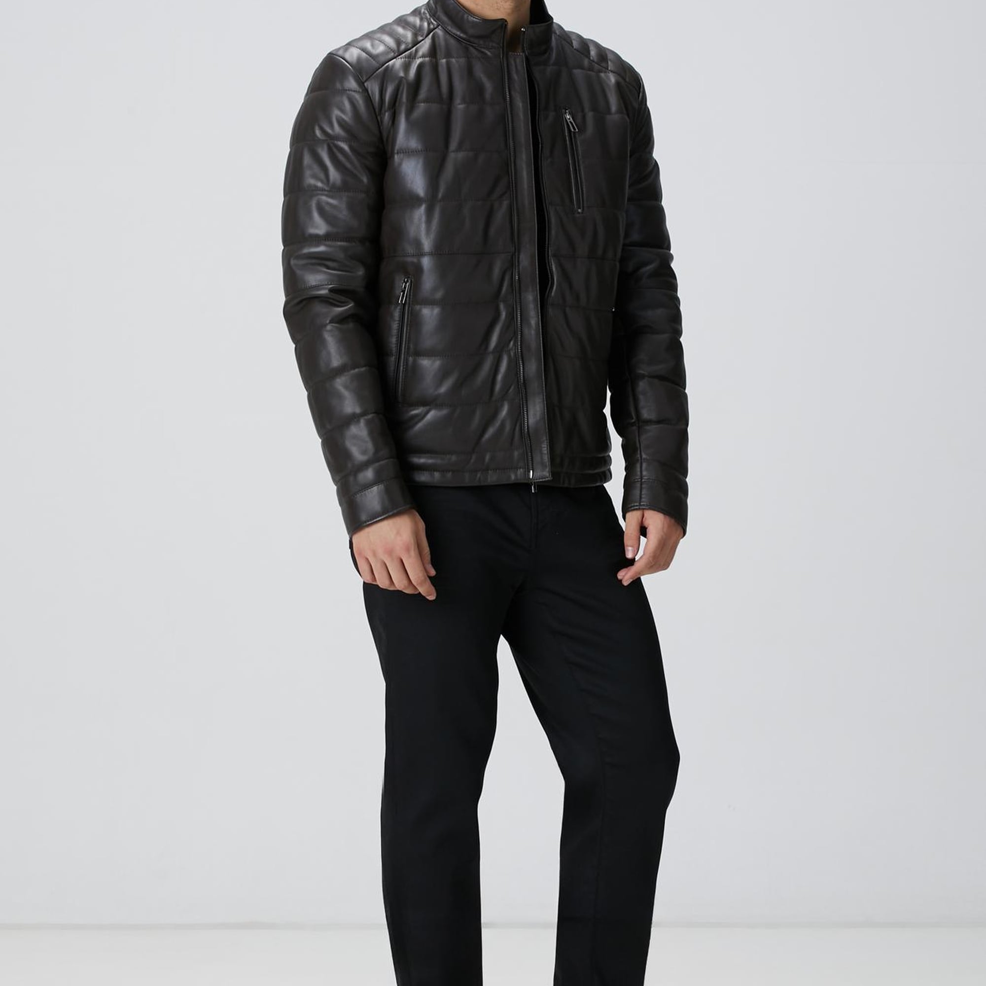 Network Erkek Kahverengi Dik Yaka Deri Mont