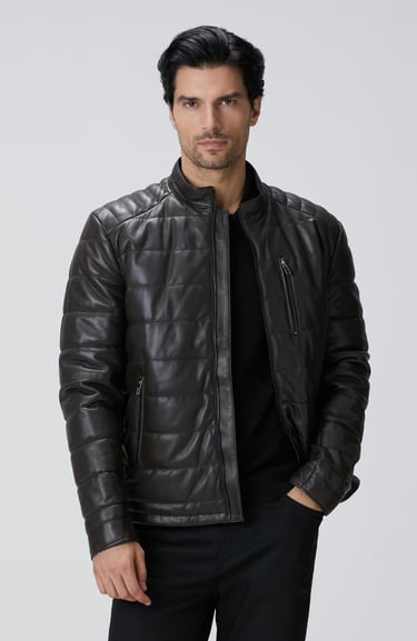  Network Erkek Kahverengi Dik Yaka Deri Mont